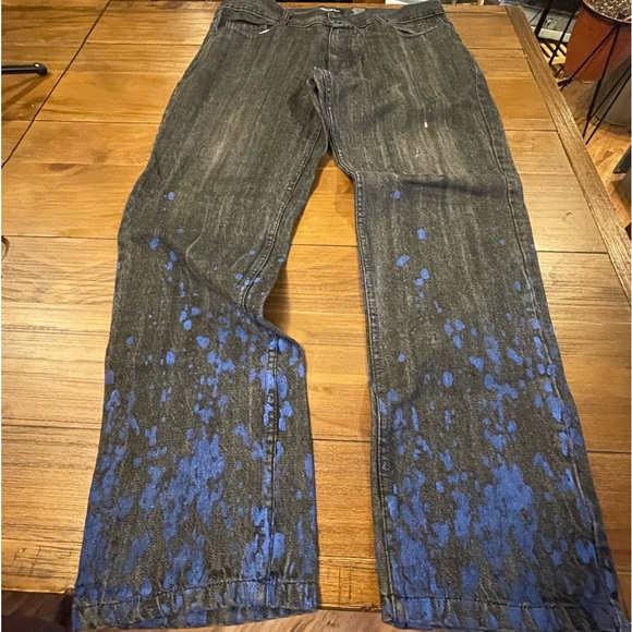 🌸  Diamond Stash mens black denim jeans with paint splatters size 38 - Picture 8 of 13